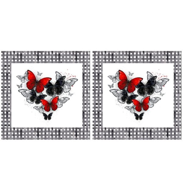 Artistic Morpho Butterflies Pillow Panel - Red For Discount - Image 2