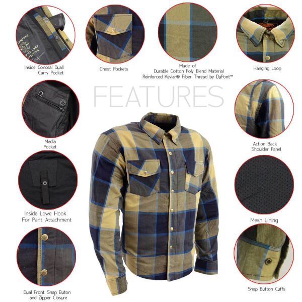 Milwaukee Leather MPM1639 Men s Plaid Flannel Biker Shirt with CE Approved Armor - Reinforced w  Aramid Fibers Discount - Image 4