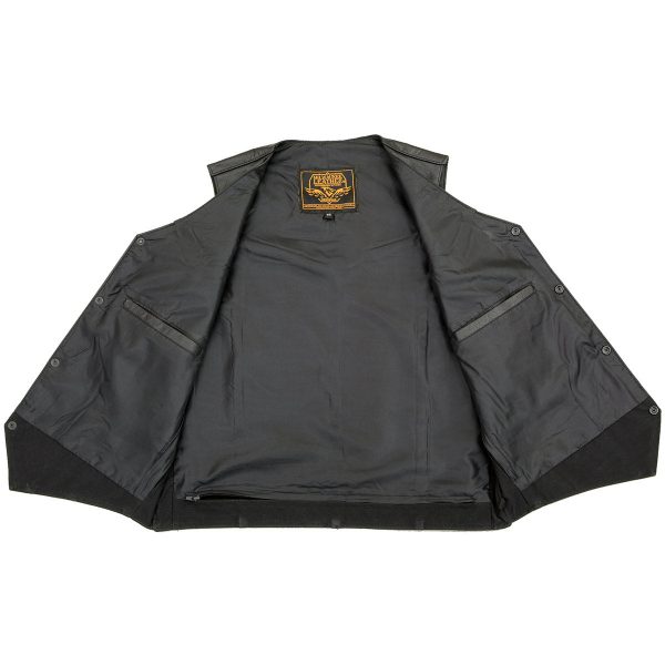Milwaukee Leather SH1310 Men s Black Leather Classic V-Neck Motorcycle Rider Vest w  Front Snap Button Closure For Cheap - Image 4