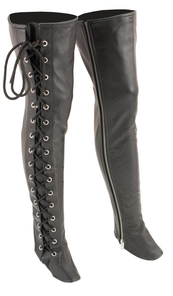 Milwaukee Leather LKL6760 Women s Black Thigh High Leather Side Lace Leggings Cheap