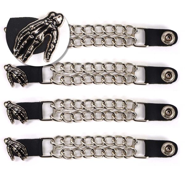 Milwaukee Leather Skeleton Hand Medallion Vest Extender - Double Chrome Chains Genuine Leather 6.5  Extension 4-PCS MLA6026SET Discount