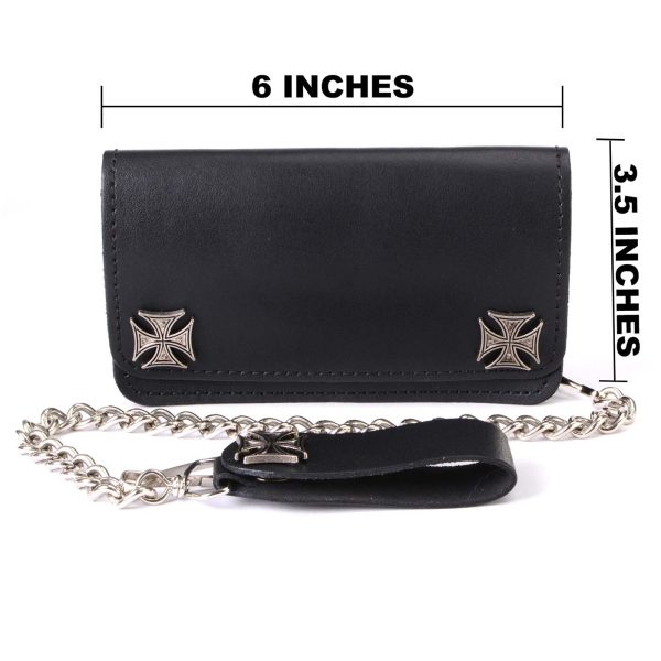 Milwaukee Leather MLW7825 Men s 6” Black Leather Bi-Fold Biker Wallet w  Anti-Theft Stainless Steel Chain and Iron Cross Emblems Hot on Sale - Image 3