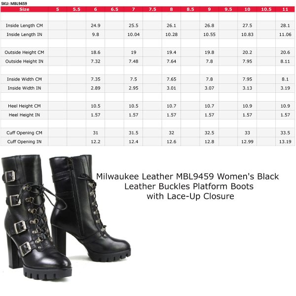 Milwaukee Leather MBL9459 Women s Premium Black Leather Buckles Platform Fashion Boots with Lace-Up Closure Discount - Image 3