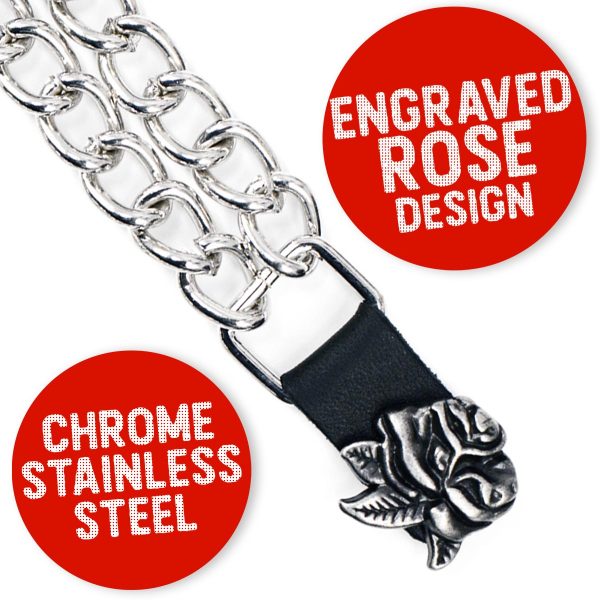 Milwaukee Leather Rose Engraving Medallion Vest Extender - Double Chrome Chains Genuine Leather 6.5  Extension 4-PCS MLA6018SET Online Hot Sale - Image 4
