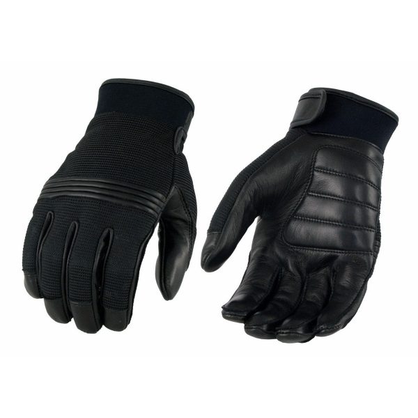 M Boss Motorcycle Apparel BOS37530 Men s Black Leather with Perforated Mesh Racing Gloves Online now