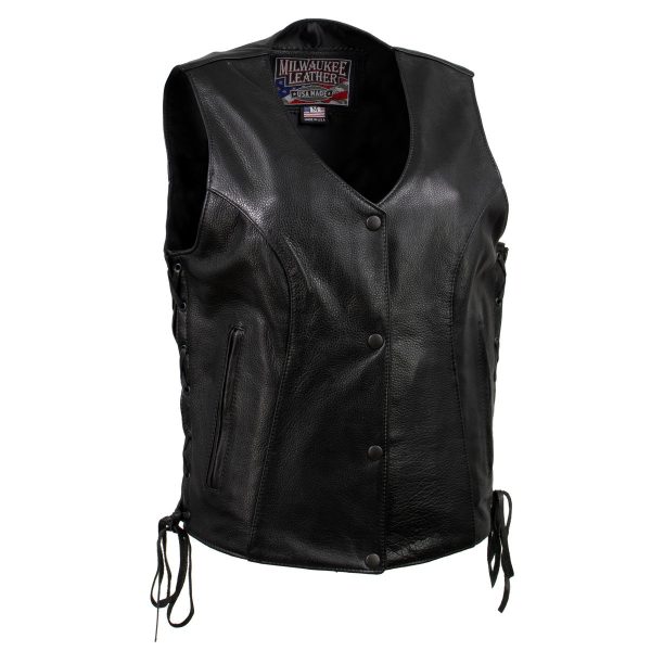 Milwaukee Leather USA MADE MLVSL5002 Women s Black Kitten Leather Motorcycle Vest with Side Laces Cheap