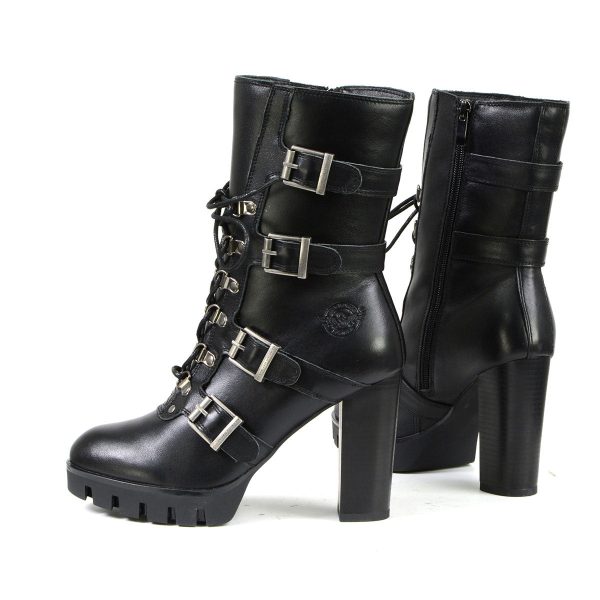 Milwaukee Leather MBL9459 Women s Premium Black Leather Buckles Platform Fashion Boots with Lace-Up Closure Discount - Image 5