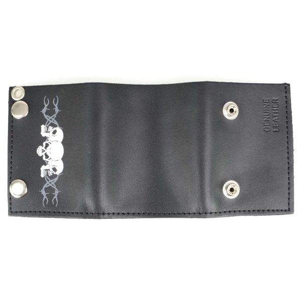 Milwaukee Leather MLW7836 Men s 4” Leather “Triple Skull” Tri-Fold Wallet w  Anti-Theft Stainless Steel Chain For Discount - Image 3