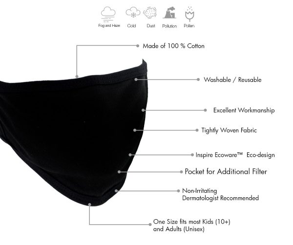 Milwaukee Leather (Multi-Pack) MP7924FM  Solid Black  100 % Cotton Protective Face Mask with Optional Filter Pocket For Discount - Image 2