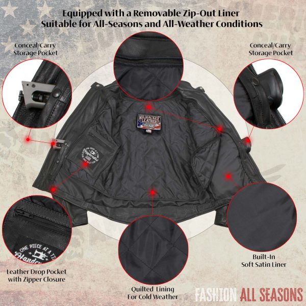 Milwaukee Leather USA MADE MLJKL5001 Women s Black Foxy Premium Motorcycle Leather Jacket with Vents Online Hot Sale - Image 4