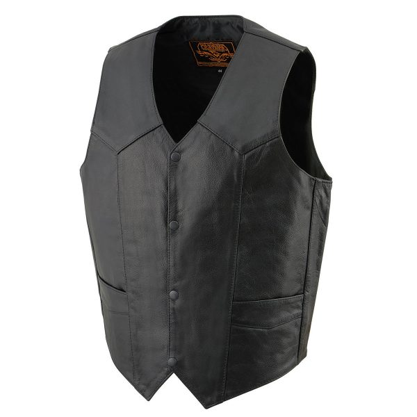 Milwaukee Leather SH1310 Men s Black Leather Classic V-Neck Motorcycle Rider Vest w  Front Snap Button Closure For Cheap - Image 5