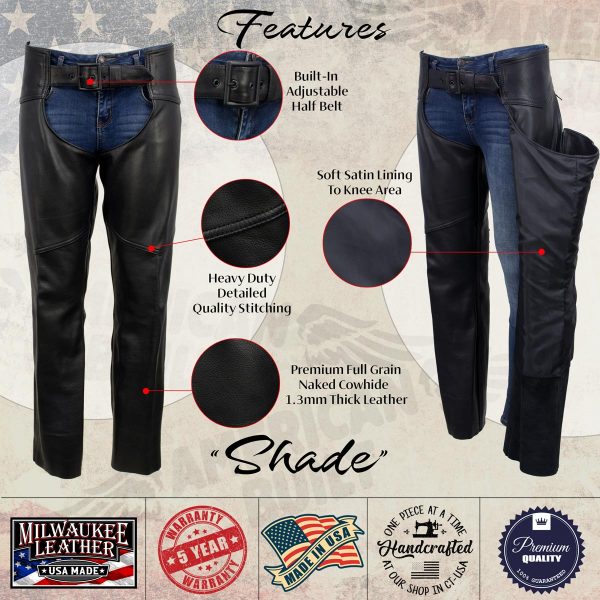 Milwaukee Leather USA MADE MLCHL5001 Women s Black Shade Premium Leather Motorcycle Chaps Hot on Sale - Image 2
