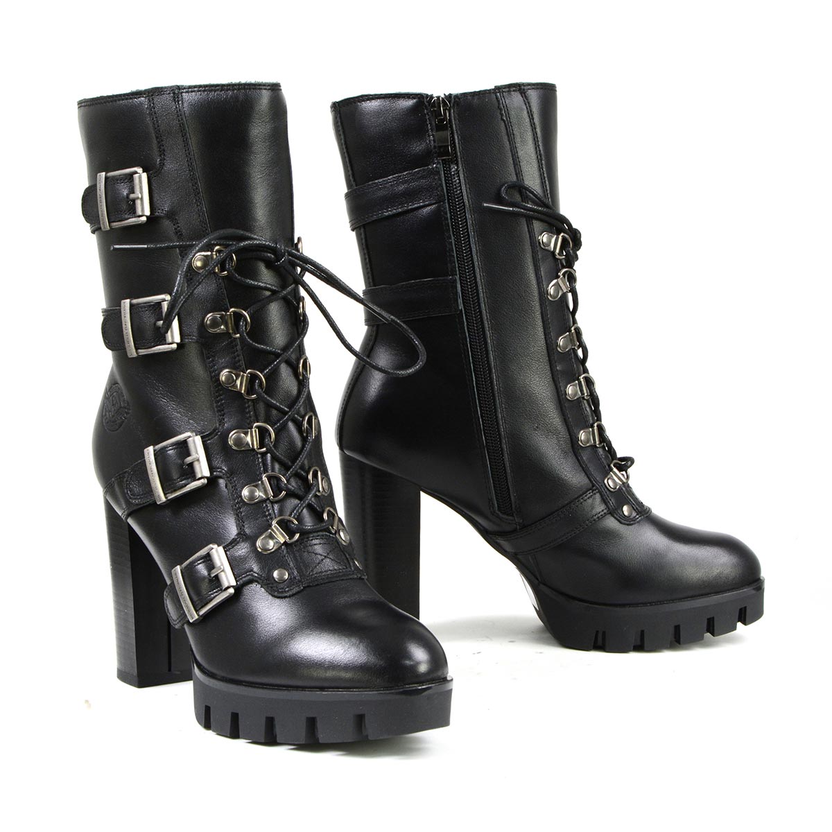 Milwaukee Leather MBL9459 Women s Premium Black Leather Buckles Platform Fashion Boots with Lace-Up Closure Discount