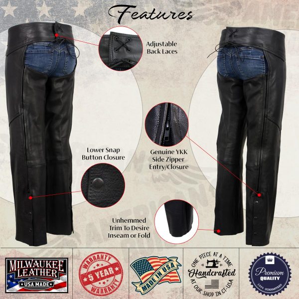 Milwaukee Leather USA MADE MLCHL5001 Women s Black Shade Premium Leather Motorcycle Chaps Hot on Sale - Image 4