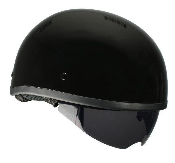 Milwaukee Performance Helmets MPH9851N Novelty Classic Glossy Black Half Helmet w  Drop Down Visor Sale - Image 5
