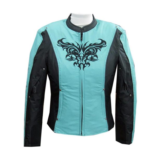 NexGen SH2367 Women s Turquoise and Black Textile Jacket with Embroidery Artwork For Cheap