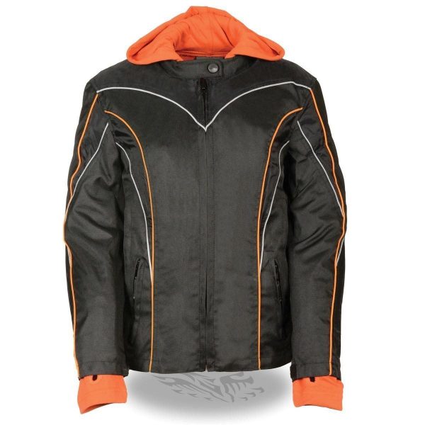 NexGen SH1960 Women s Black Hooded Textile Jacket with Reflective Piping Fashion