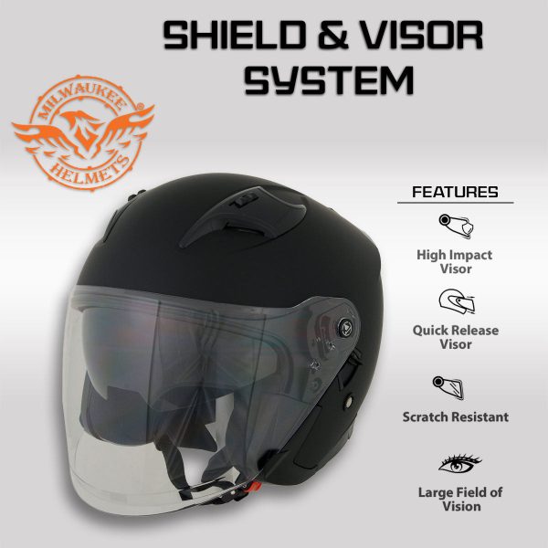 Milwaukee Performance Helmets MPH9805DOT Shift Open Face 3 4 Matte Black Helmet Biker w  Drop Down Visor Online Sale - Image 4