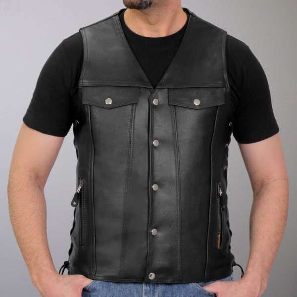 Hot Leathers VSM1038 Men’s Black motorcycle  Conceal and Carry  Leather Biker Vest with Side Laces Sale