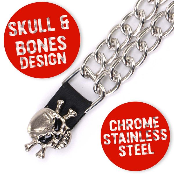 Milwaukee Leather MLA6041SET Skull and Cross Bones 4-PCS Vest Extender Double Chrome Chains w  Genuine Leather 6  Extension Online now - Image 3