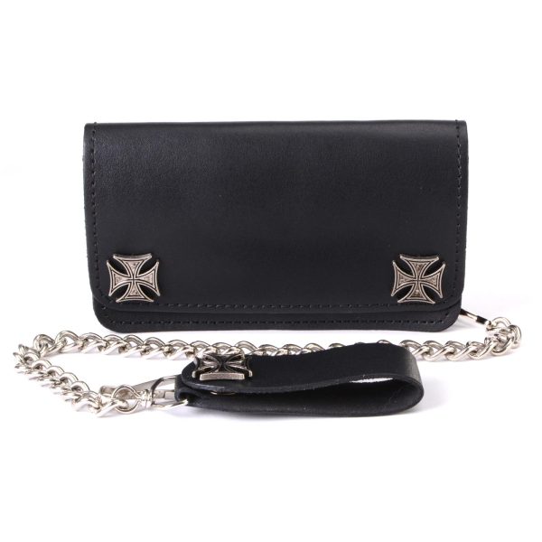 Milwaukee Leather MLW7825 Men s 6” Black Leather Bi-Fold Biker Wallet w  Anti-Theft Stainless Steel Chain and Iron Cross Emblems Hot on Sale - Image 5