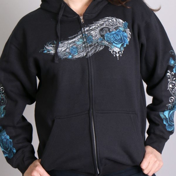 Hot Leathers GLZ4345 Ladies  Angel Roses  Zip Up Hooded Ladies Black Sweat Shirt Online Hot Sale - Image 4