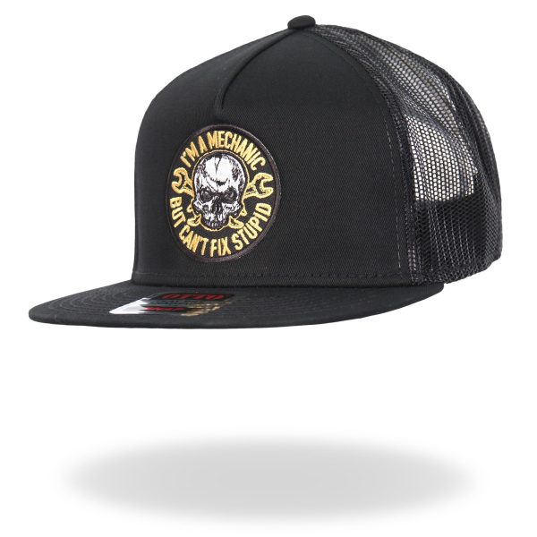 Hot Leathers Black Yellow And White Mechanic Can t Fix Stupid Snapback Hat GSH2036 Online now - Image 2
