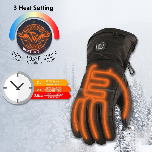 Milwaukee Leather MG7513 Men s Black ‘Heated’ Gauntlet Waterproof Winter Gloves with i-Touch For Sale - Image 2