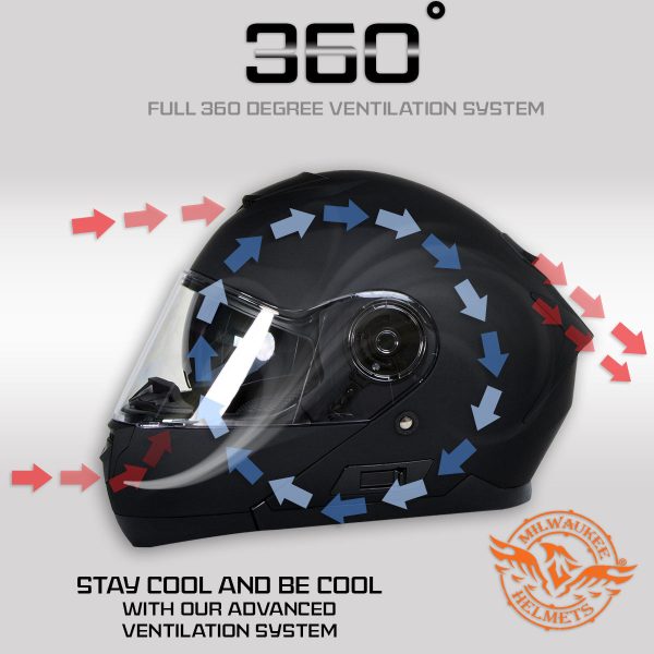 Milwaukee Helmets MPH9814DOT  Breeze  Flat Black Modular Helmet for Men and Women Biker w  MP7922FMSET Heated Balaclava Bundle Cheap - Image 5
