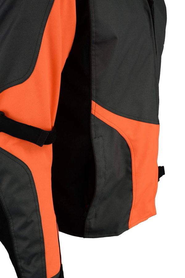 M Boss Motorcycle Apparel BOS11706 Men s Grey Hi-Vis Orange Nylon Motorcycle Racer Jacket with Armor Protection Supply - Image 5