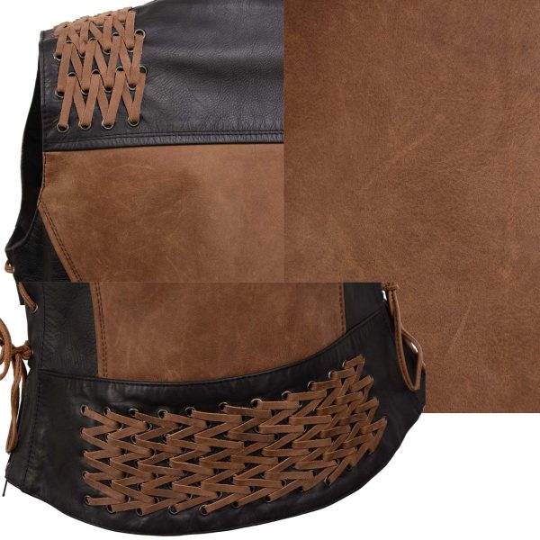 Milwaukee Leather Women s MLL4509 Smoocher Two Tone Crazy Horse Brown and Black Leather Club Style Motorcycle Vest Cheap - Image 4