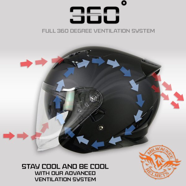 Milwaukee Performance Helmets MPH9805DOT Shift Open Face 3 4 Matte Black Helmet Biker w  Drop Down Visor Online Sale - Image 5