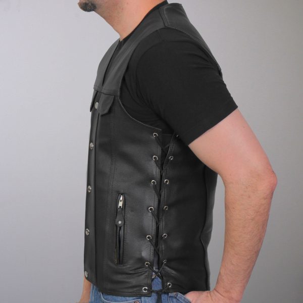 Hot Leathers VSM1038 Men’s Black motorcycle  Conceal and Carry  Leather Biker Vest with Side Laces Sale - Image 2
