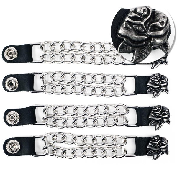 Milwaukee Leather Rose Engraving Medallion Vest Extender - Double Chrome Chains Genuine Leather 6.5  Extension 4-PCS MLA6018SET Online Hot Sale