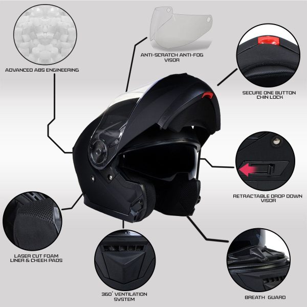 Milwaukee Helmets MPH9814DOT  Breeze  Flat Black Modular Helmet for Men and Women Biker w  MP7922FMSET Heated Balaclava Bundle Cheap - Image 4