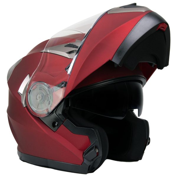 Milwaukee Helmets MPH9826DOT Ionized Flat Red Advanced Motorcycle Modular Helmet w  Drop Down Visor Fashion