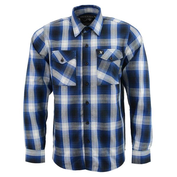 Milwaukee Leather Men s Flannel Plaid Shirt Blue and White Long Sleeve Cotton Button Down Shirt MNG11635 Sale - Image 4