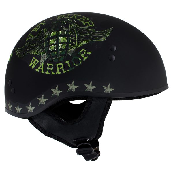 Hot Leathers HLD1025  Vet Biker Warrior  Flat Black Motorcycle DOT Skull Cap Helmet Sale - Image 2