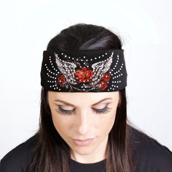 Hot Leathers Bling Bands Flying Rose Rhinestone Crystal Headband Wraps RWC2023 For Sale