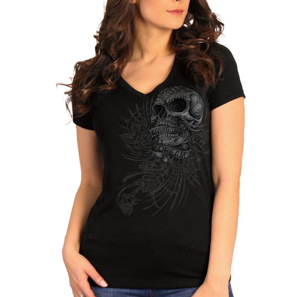 Hot Leathers GLC1565 Ladies Black Sweet Demise V-Neck Shirt Discount