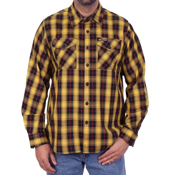 Hot Leather Yellow Red and Black Long Sleeve Flannel Sale