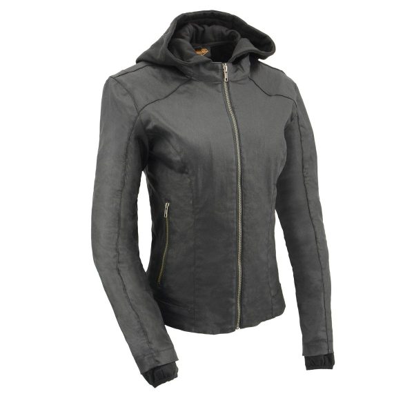 Milwaukee Leather MPL2745 Women s Black Zipper Front Jacket with Full Sleeve Removable Hoodie Cheap