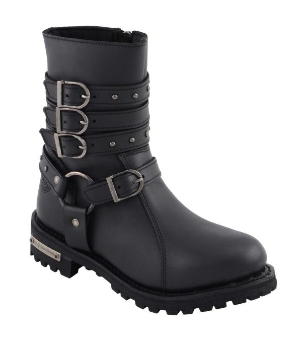Milwaukee Leather MBL9399 Women s 9-Inch Triple Buckle Black Leather Harness Biker Boots w  Side Zipper Cheap - Image 2