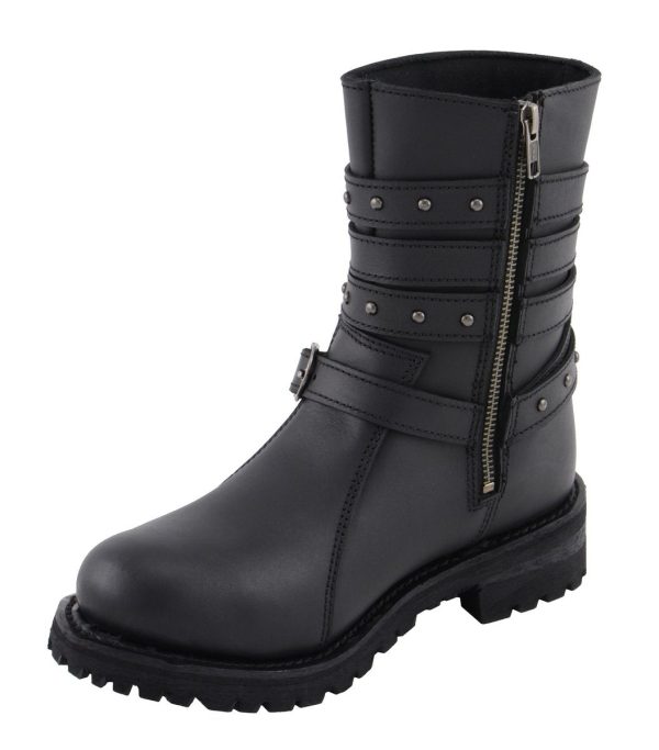 Milwaukee Leather MBL9399 Women s 9-Inch Triple Buckle Black Leather Harness Biker Boots w  Side Zipper Cheap - Image 4