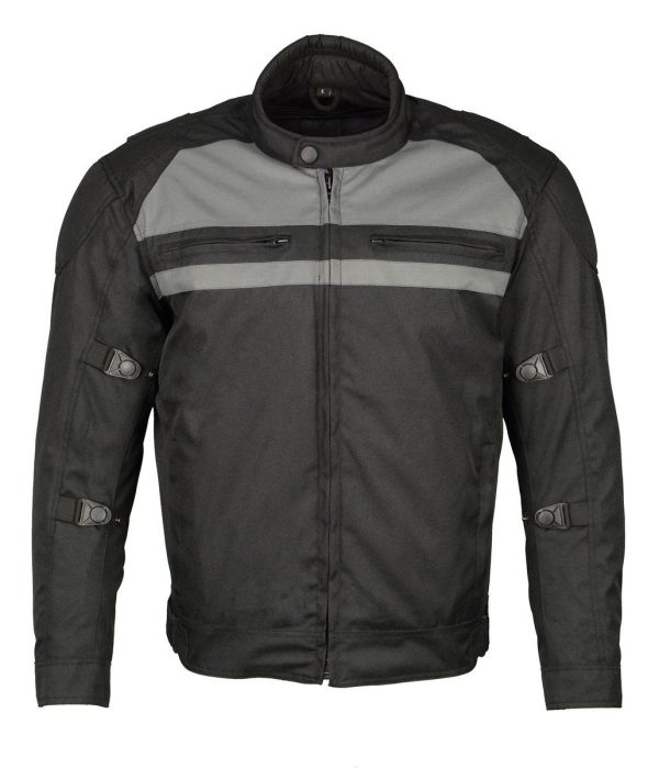 M Boss Motorcycle Apparel BOS11700 Men s Black Nylon Motorcycle Racer Riding Jacket with Reflective Piping Fashion