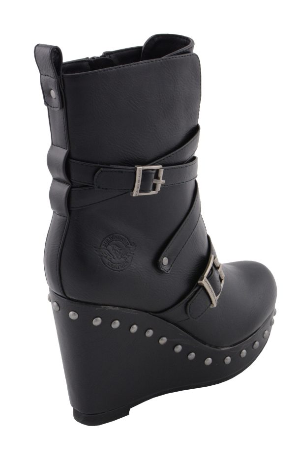 Milwaukee Leather Women s Black Triple Strap Fashion Boots with Platform Wedge MBL9437 on Sale - Image 4
