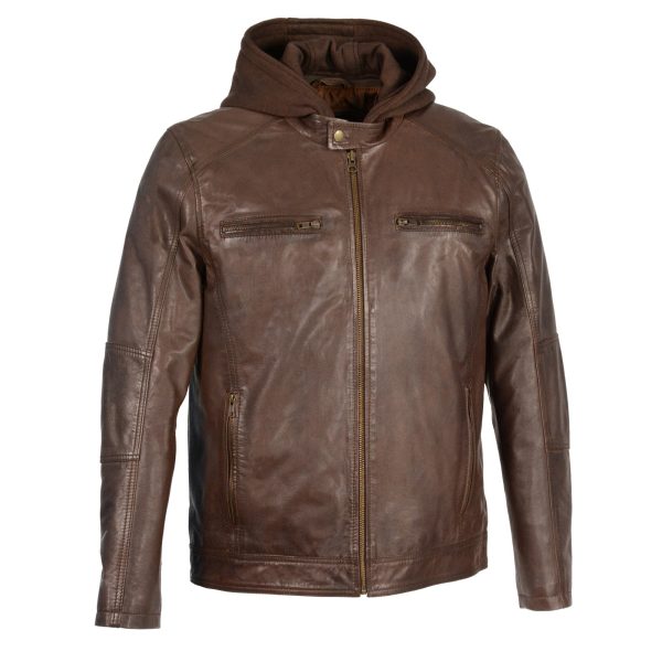Milwaukee Leather SFM1850 Men s Broken Brown Snap Collar Motorcycle Style Fashion Casual Leather Jacket with Removable Hoodie Online Sale