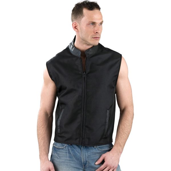 Milwaukee Leather SH2019 Men s Black Textile and Leather Zipper Front Moto Vest For Discount