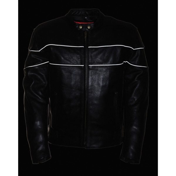 Milwaukee Leather LKM1785 Mens Black Leather Racer Style Motorcycle Jacket w  Side Stretch and Reflective Piping Online - Image 5