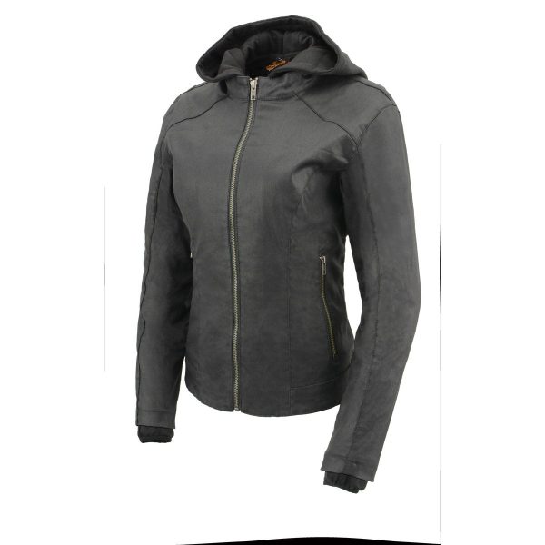 Milwaukee Leather MPL2745 Women s Black Zipper Front Jacket with Full Sleeve Removable Hoodie Cheap - Image 4